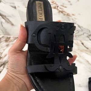Emilio Pucci black leather flat sandals 36.5 EU